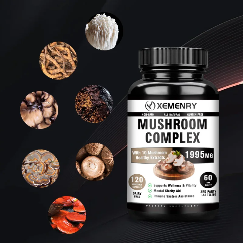 Mushroom Complex Supplements - Nootropic Brain Supplement for Memory and Focus, Relieve Stress