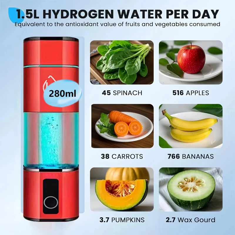 6000PPB Hydrogen Water Generator Bottle High Purity SPE PEM Dual Chamber Maker Ionizer Cup H2 Inhalation Device Time Display