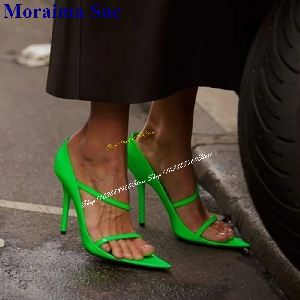 

Casual Trendy Green Strappy Sandals Cover Heel Thin High Heel Women Shoes Slip On Pointed Toe 2024 Fashion Zapatos Para Mujere