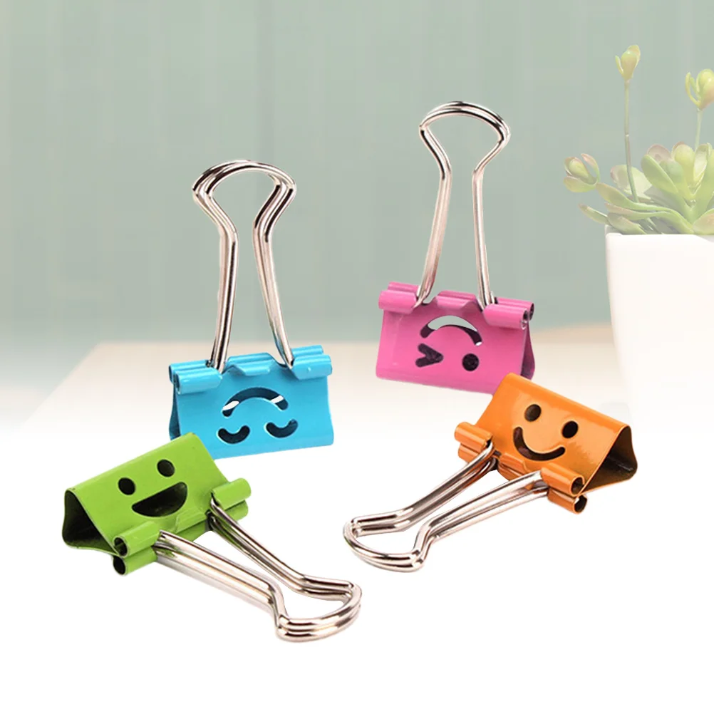 40pcs Binder Clips Smile Face File Paper Clip for Home School Office (Mixed Color) Paper Binder Clip File Clips