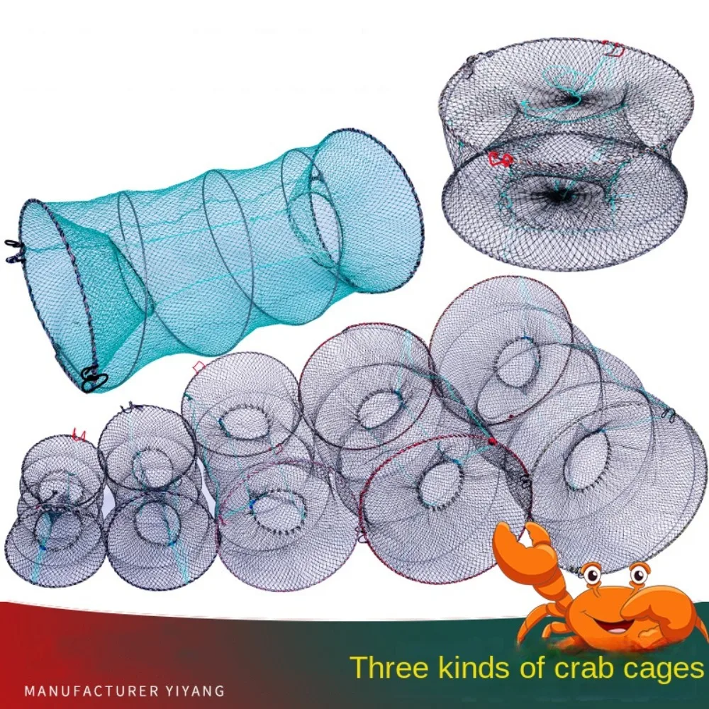 Durable Nylon Mesh Magic Fishing Trap Black Foldable Shrimp Cage Easy Throw Full Automatic Crab Baits Trap Outdoor