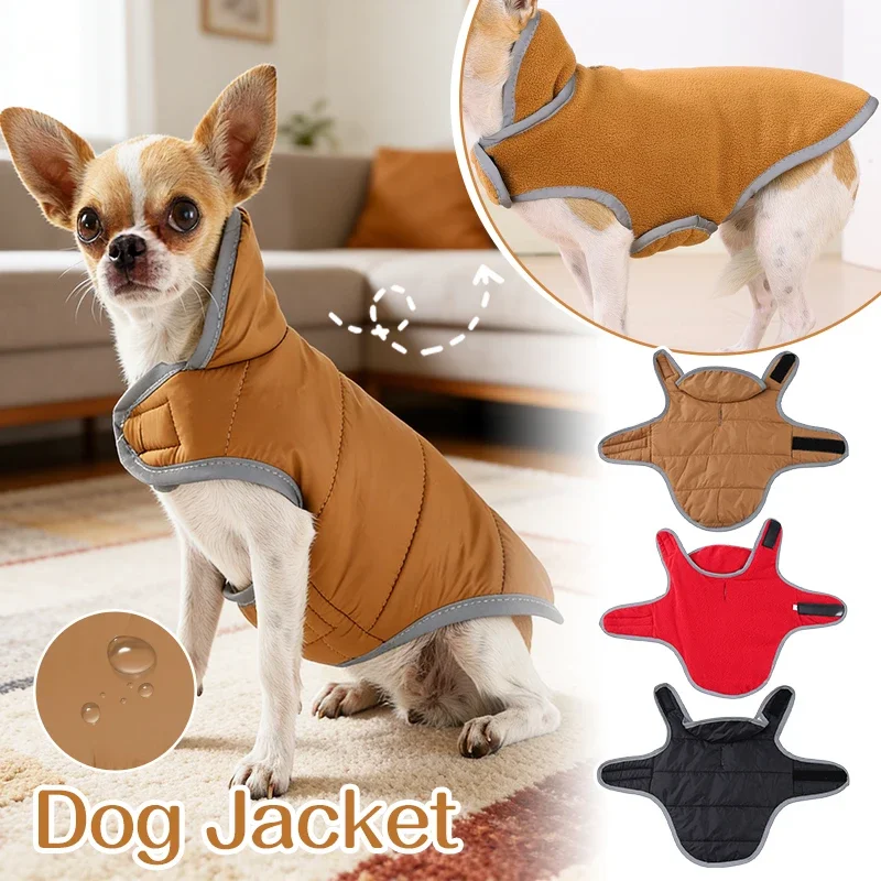 

Двусторонняя зимняя куртка для домашних животных с отверстием для поводка, ветрозащитная теплая одежда для собак для маленьких и средних собак, пальто для кошек и щенков