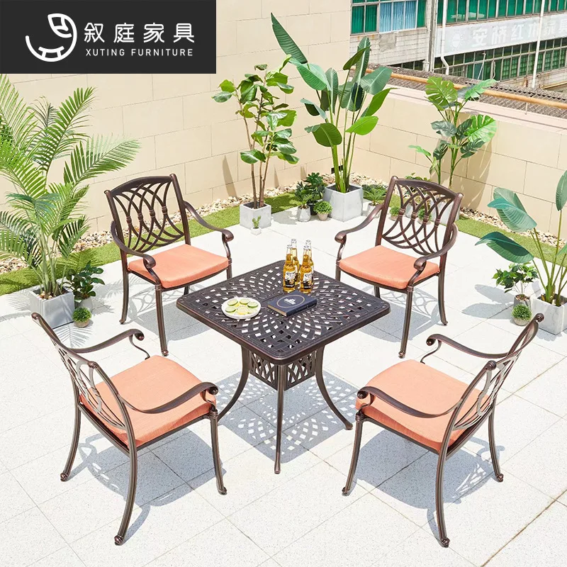 Outdoor courtyard balcony B & B leisure barbecue dining table outdoor electric oven charcoal grill integrated cast aluminum tabl