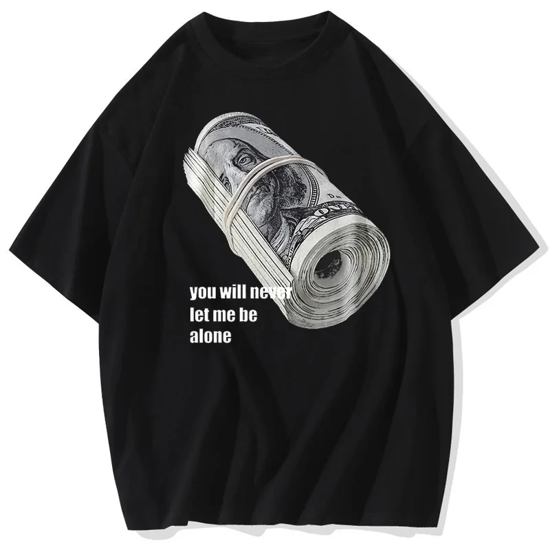 Bundle of Banknotes Vintage Tshirt Men Streetwear Hip Hop Print T-Shirt Harajuku Summer Cotton Washed Tshirt Clothes