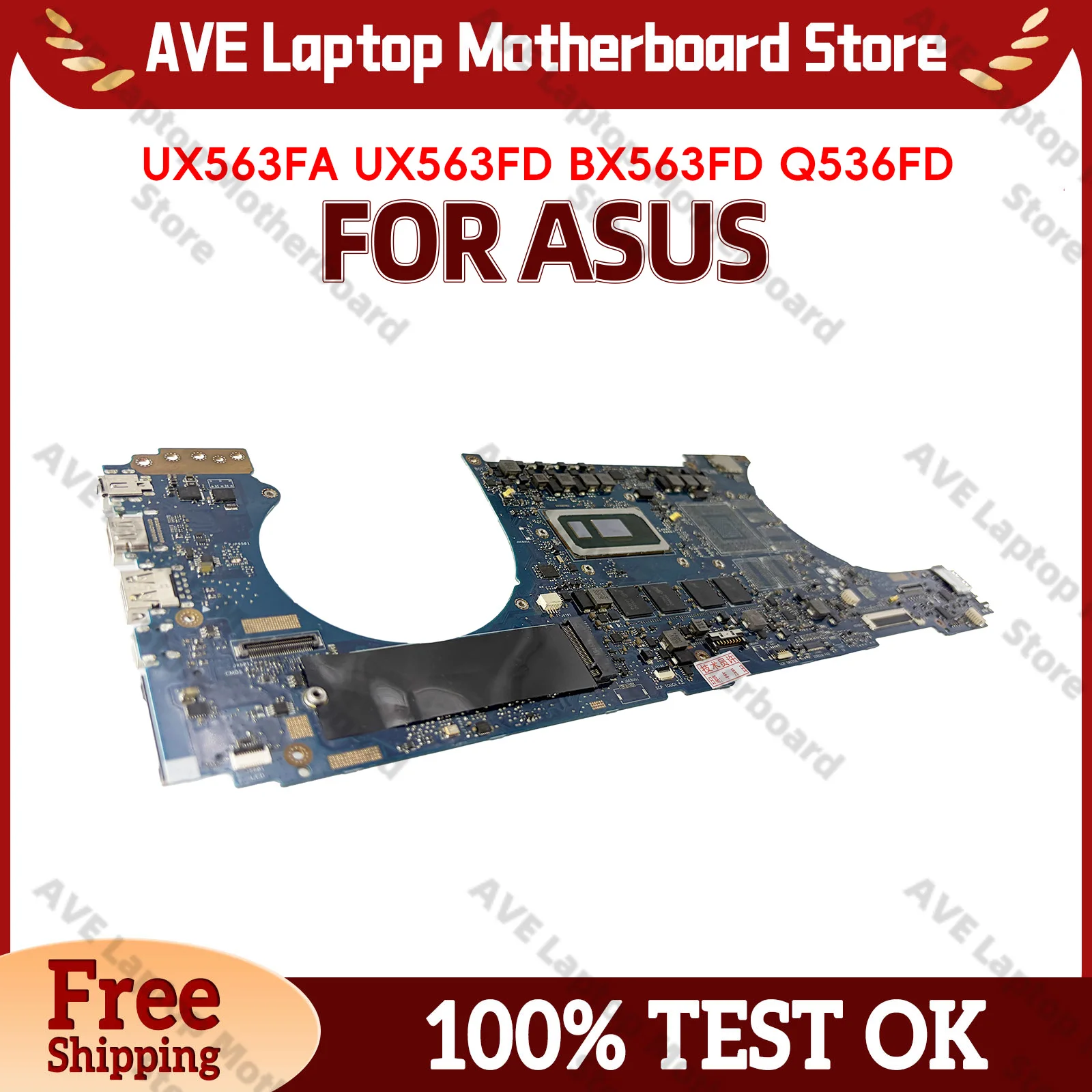 Placa-mãe para laptop ASUS ZenBook Q536FD BX563FD UX56FD UX56FA RX563FD UX563 com processadores Intel de 10ª geração i3, i5 e i7