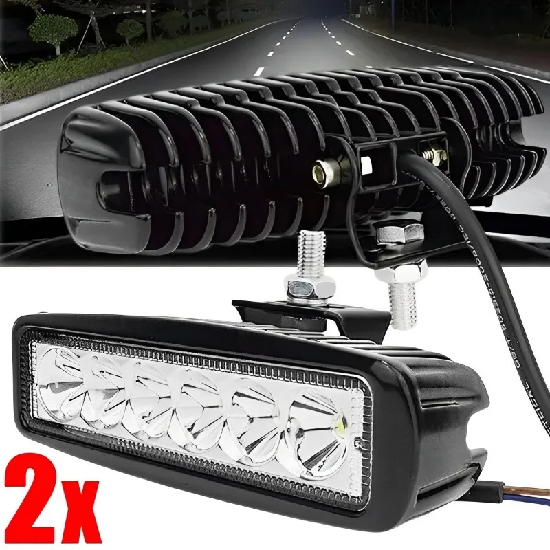 18w 6 LED Car Work Light DRL Spotlight High Bright Waterproof Auto Offroad SUV Truck Headlight Driving Warning Lamp 12-24V 6000K