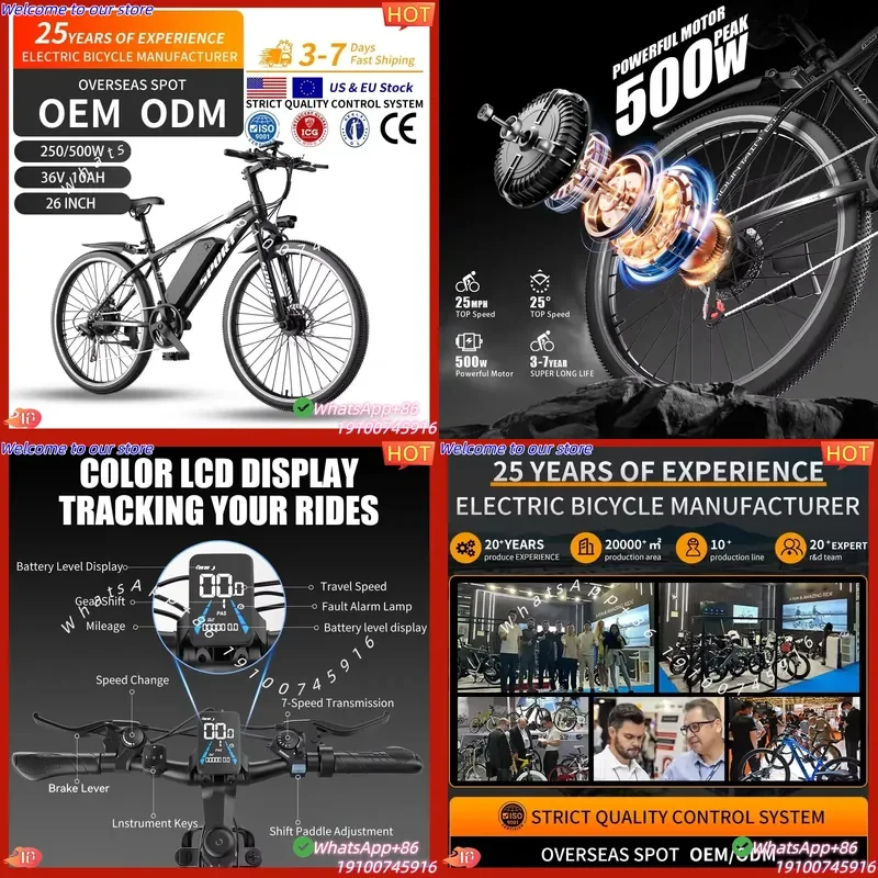 2026CE 500W Electric Bicycle with Pedal Assist Full Suspension 50km/h Cycle 250W Lithium Battery Excellent 50km/h Cycle