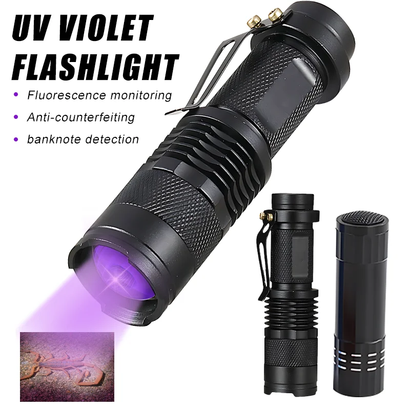 UV Flashlight LED Ultraviolet Torch Inspection Lamp for Banknote Portable Ultra Violet Lights Pet Urine Stain Detector Tools