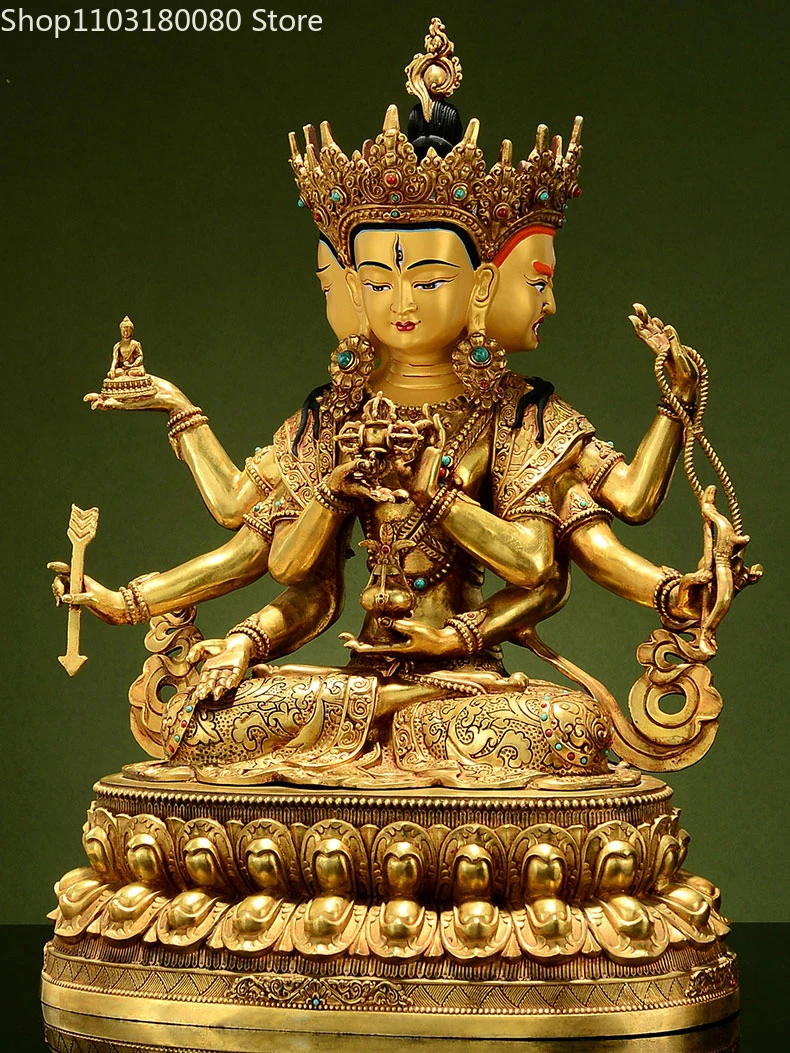 Copper gilding usnisa vijaya Buddha statue Tibet buddhism Ushnisha Vijaya Namgyalma sculpture,Large size,49cm