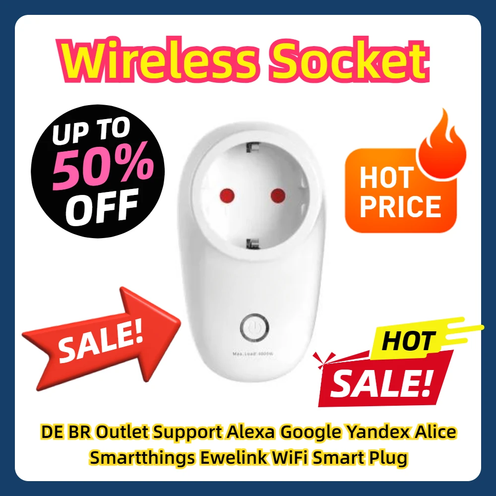 

Wireless Socket DE BR Outlet Support Alexa Google Yandex Alice Smartthings Ewelink WiFi Smart Plug