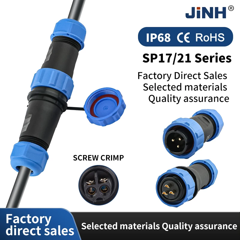 Universal SP17/21 2-3 Way Screw Locking Aviation Connector, IP68 Waterproof Male Female Plug, Suitable for Multi-Core Wires