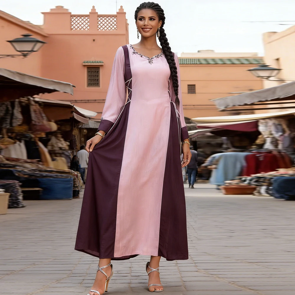 

Eid Djellaba Dubai Abaya Diamonds Jalabiya Ramadan Women Muslim Maxi Dress Turkey Kaftan Femme Musulmane Vestidos Islam Clothing