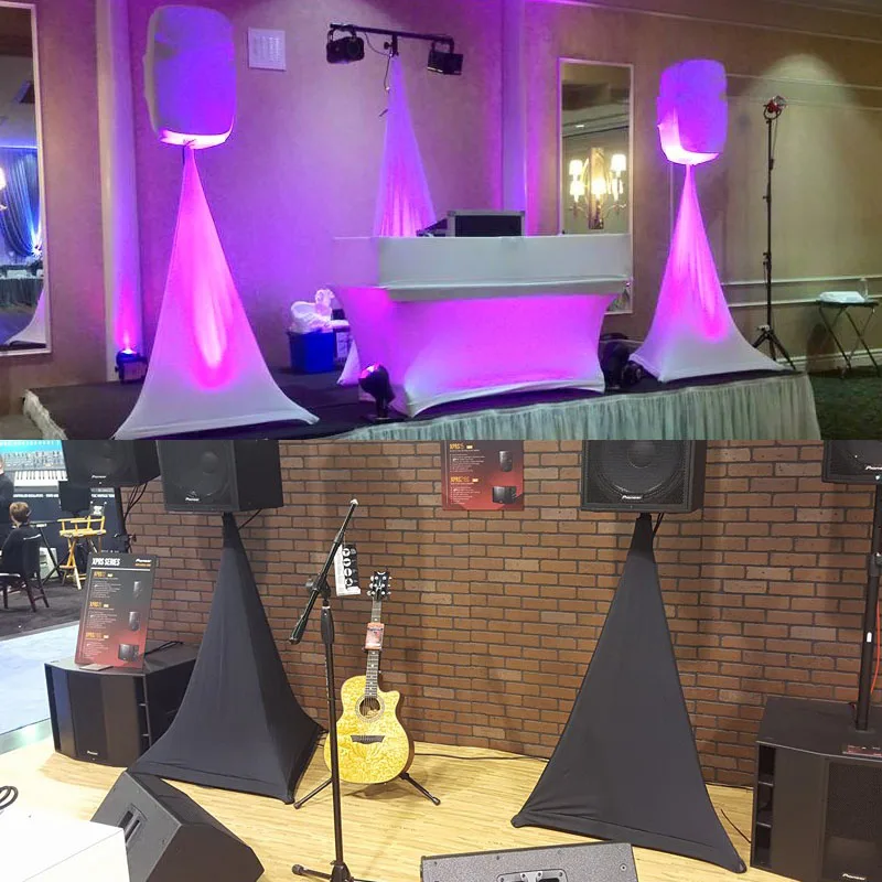 

Speaker Stand Cover Tripod Stand Skirt, DJ Speaker Stand Tripod Cover Scrim 360 Degree Coverage With Top Spandex Fabric