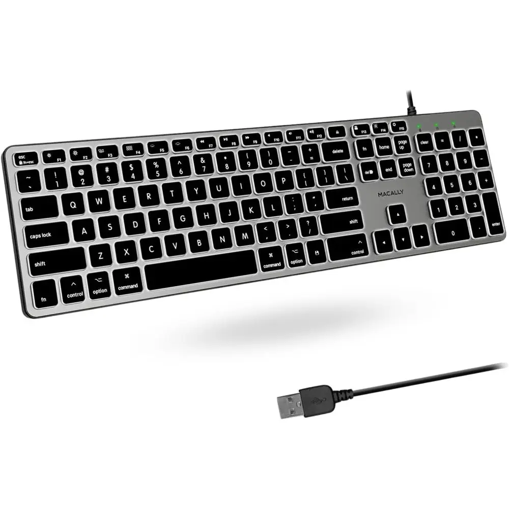 Illuminated Keyboard - Silent, Stylish, and Versatile - 3 Brightness Levels, 107 Keys, Wired USB - Space Gray