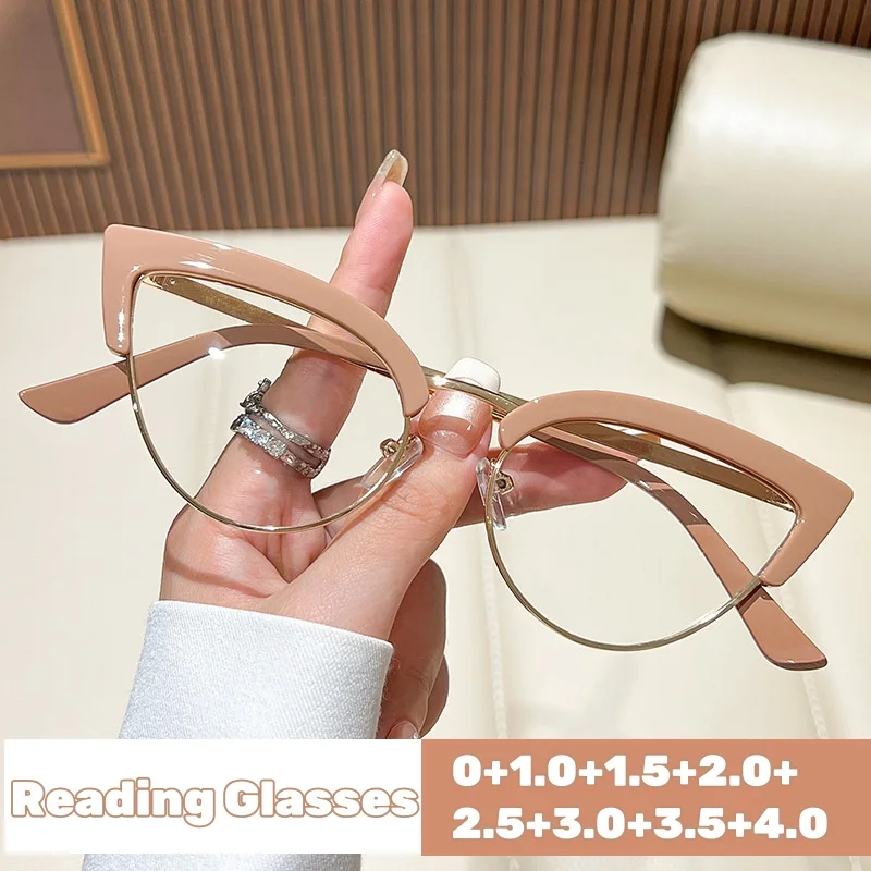 

New Trend Cat Eye Reading Glasses Women's Anti Blue Light High-definition Optical Eyeglasses Metal Red Plus Diopter 0 To +4.0