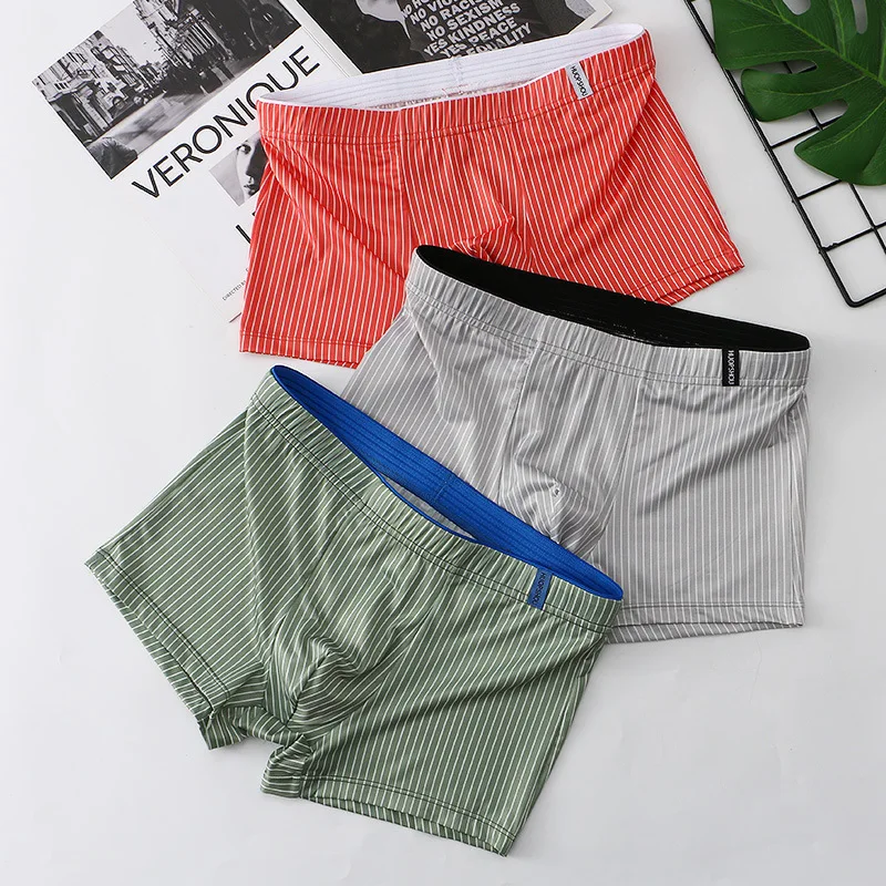 Summer Men\'s Ice Silk Pants Convex Pouch Underwear Boxer Short Fashion Youth Panties Week Fashion Breathable Multicolor Lingerie