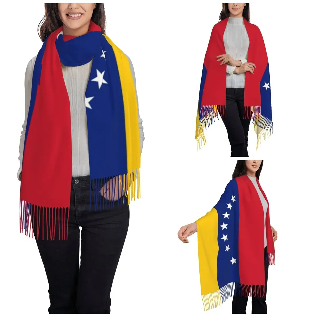 Womens Tassel Scarf Venezolana Large Winter Warm Shawl and Wrap Venezuela Flag Daily Wear Cashmere Scarf