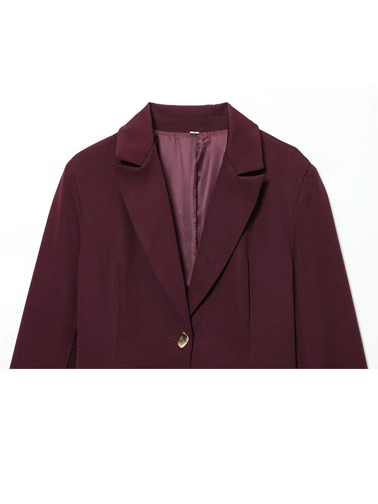 ชุดเซ็ต 2 ชิ้น เสื้อเบลเซอร์ทรงเข้ารูป แขนยาว ปกเสื้อแบบปกเชิ้ต มีกระเป๋า ติดกระดุมเม็ดเดียว พร้อมแผ่นเสริมไหล่ + กางเกงขายาวทรงตรง ซิปหน้า สีพื้น สำหรับผู้หญิง แฟชั่นฤดูใบไม้ร่วง