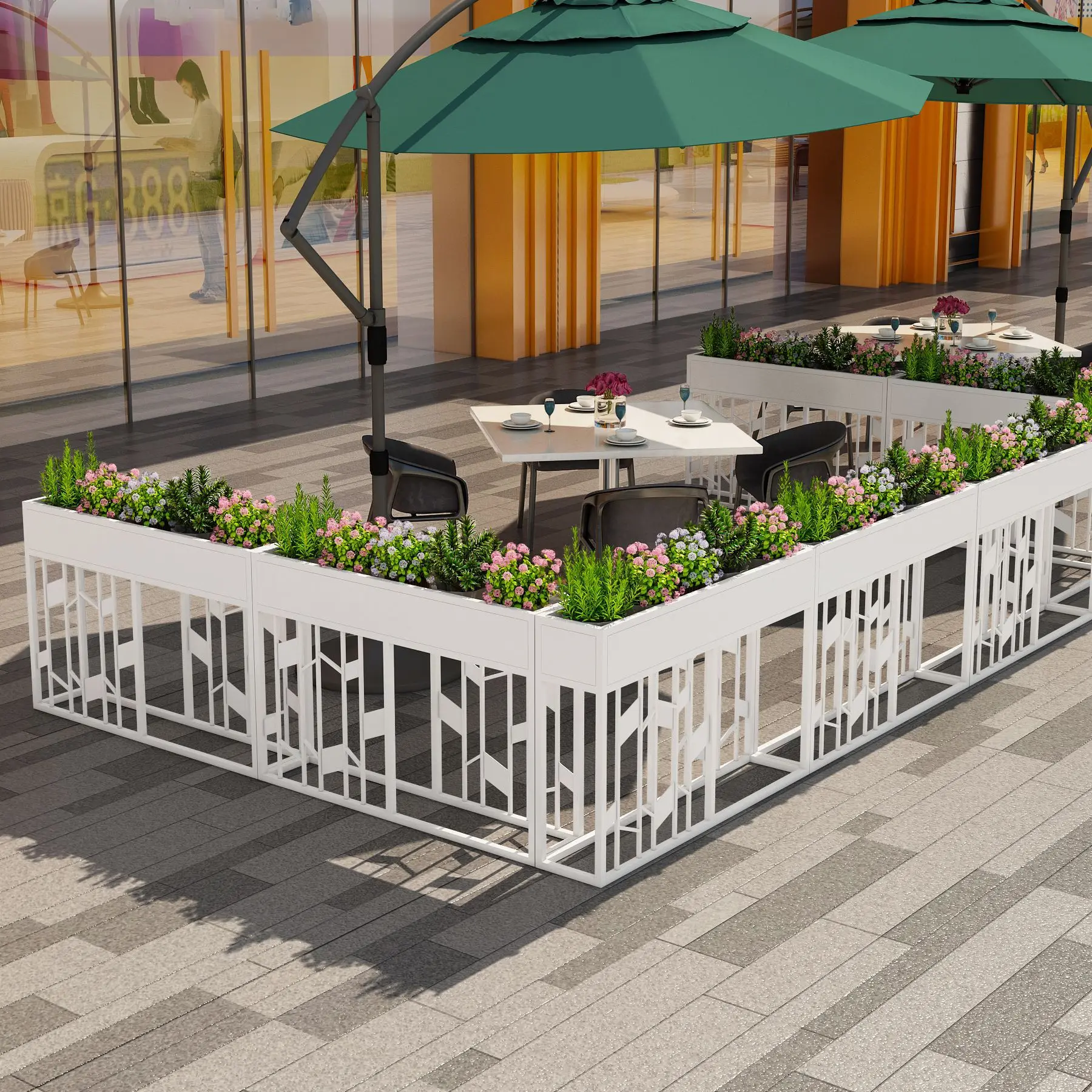 

Outdoor courtyard stainless steel flower trough planting box Outdoor wrought iron flower box Municipal road