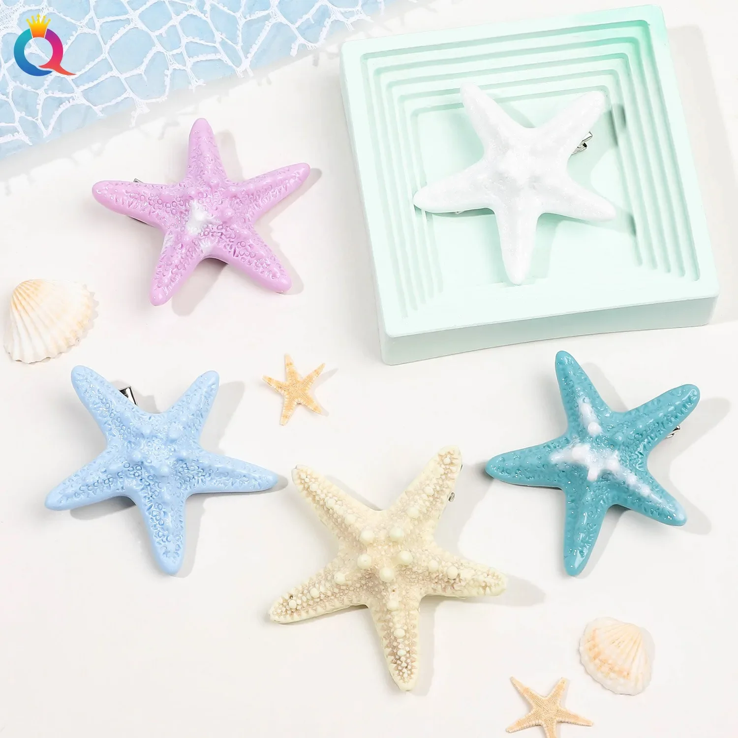 Horquilla de estrella de mar azul para verano, playa, vacaciones, Clip para el cabello, flequillo dulce a la moda, accesorios para el cabello para niñas y mujeres