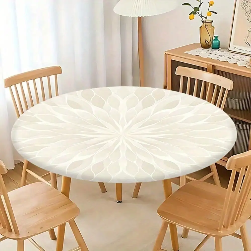 

1pc, 2D Flat Light Beige Petal Print Round Tablecloth – Soft and Elegant, Practical & Stylish for Kitchen Dining,Outdoor Picnics