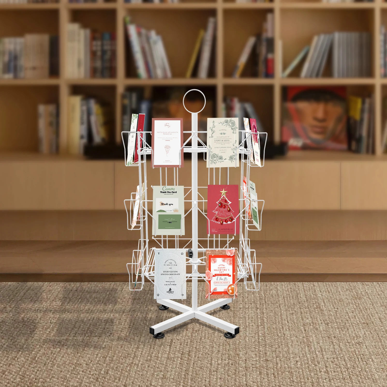 

24-Slot Greeting Card Display Stand, Rotating Card Rack Holder for Store Retail, Compact Organizer, Frame for Business & Home