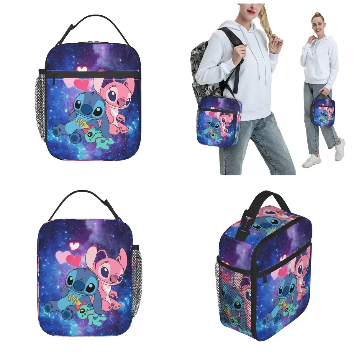 Stitch Angel Insulated Lunch Bag Lilo and Stitch Meal Container Cooler Bag Tote Lunch Box Beach Picnic Food Storage Bags