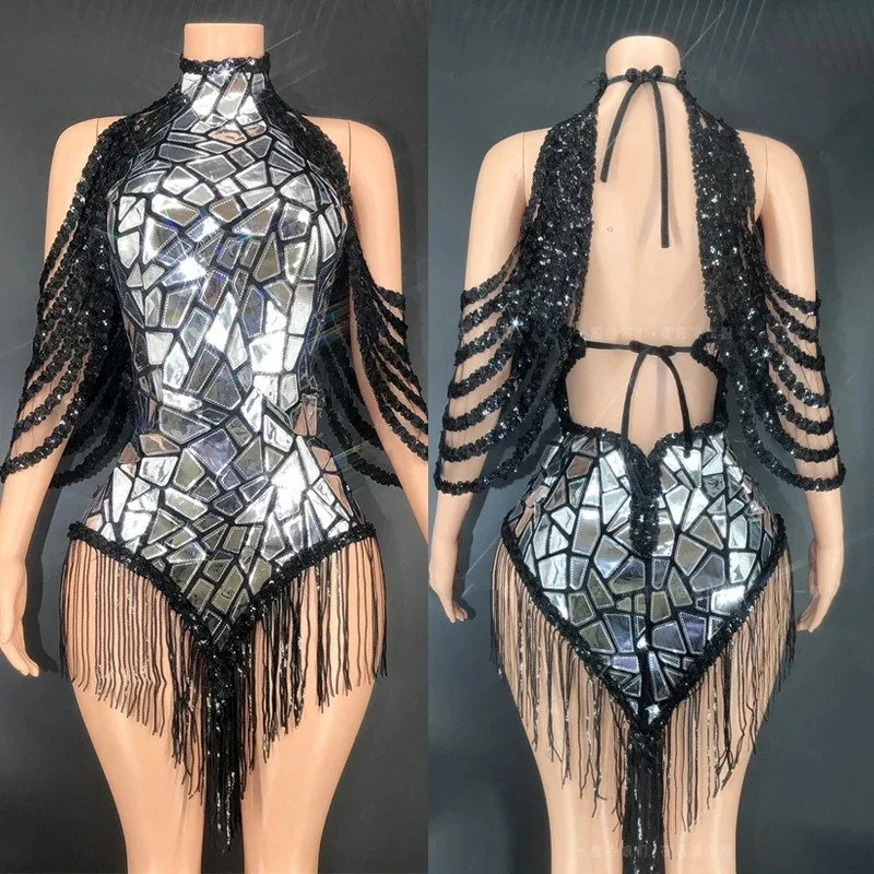 Parkly Pailletten Turnpakje Bling Sexy Dans Franjes Bodypak Verjaardag Outfit Zangeres Podiumkleding