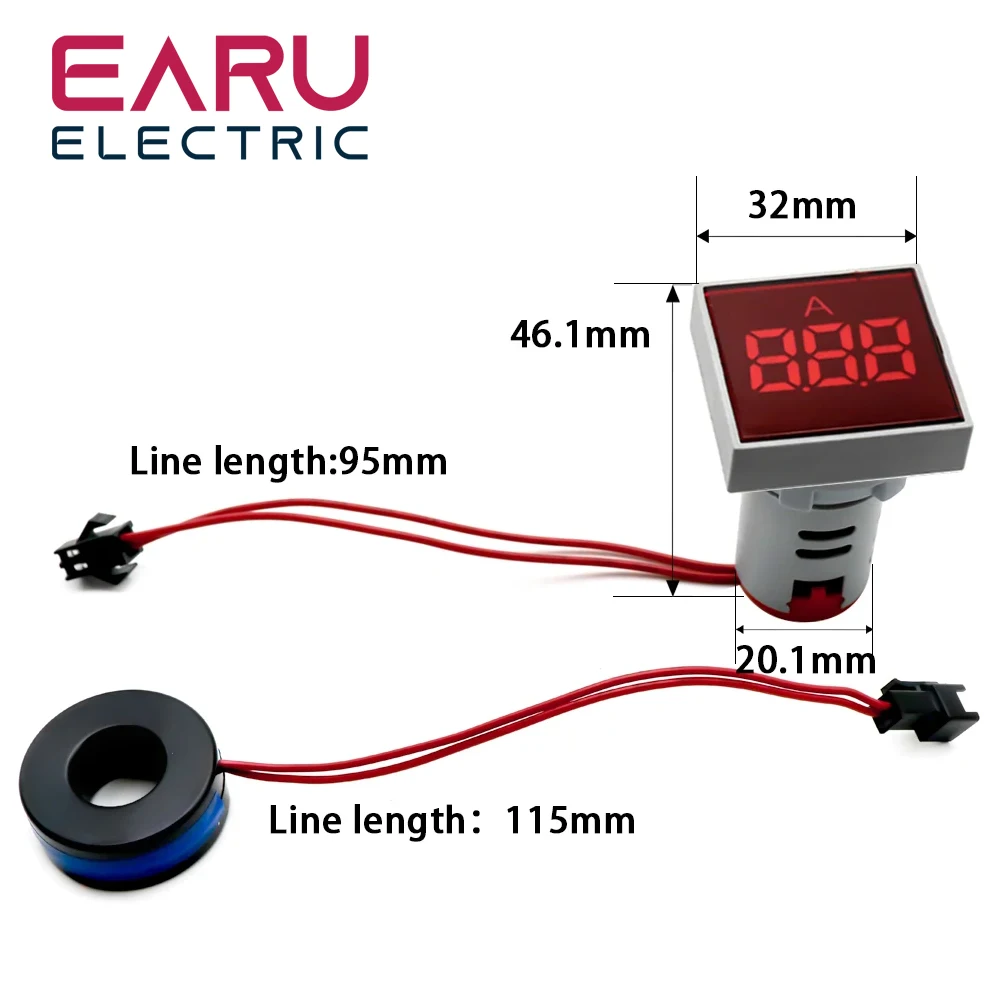 Digital 22mm AC 20-500V Volt 0-100A 20-75HZ Voltmeter Ammeter Amp Current Hertz HZ Voltage Meter LED Indicator Lamp Pilot Light