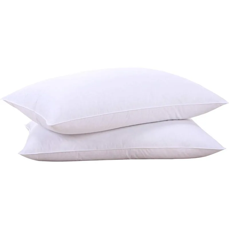 Goose Feathers and Down White Pillows with 100% Cotton Cover, Bed Sleeping Hotel Collection Pillows Set of 2, Standard Size