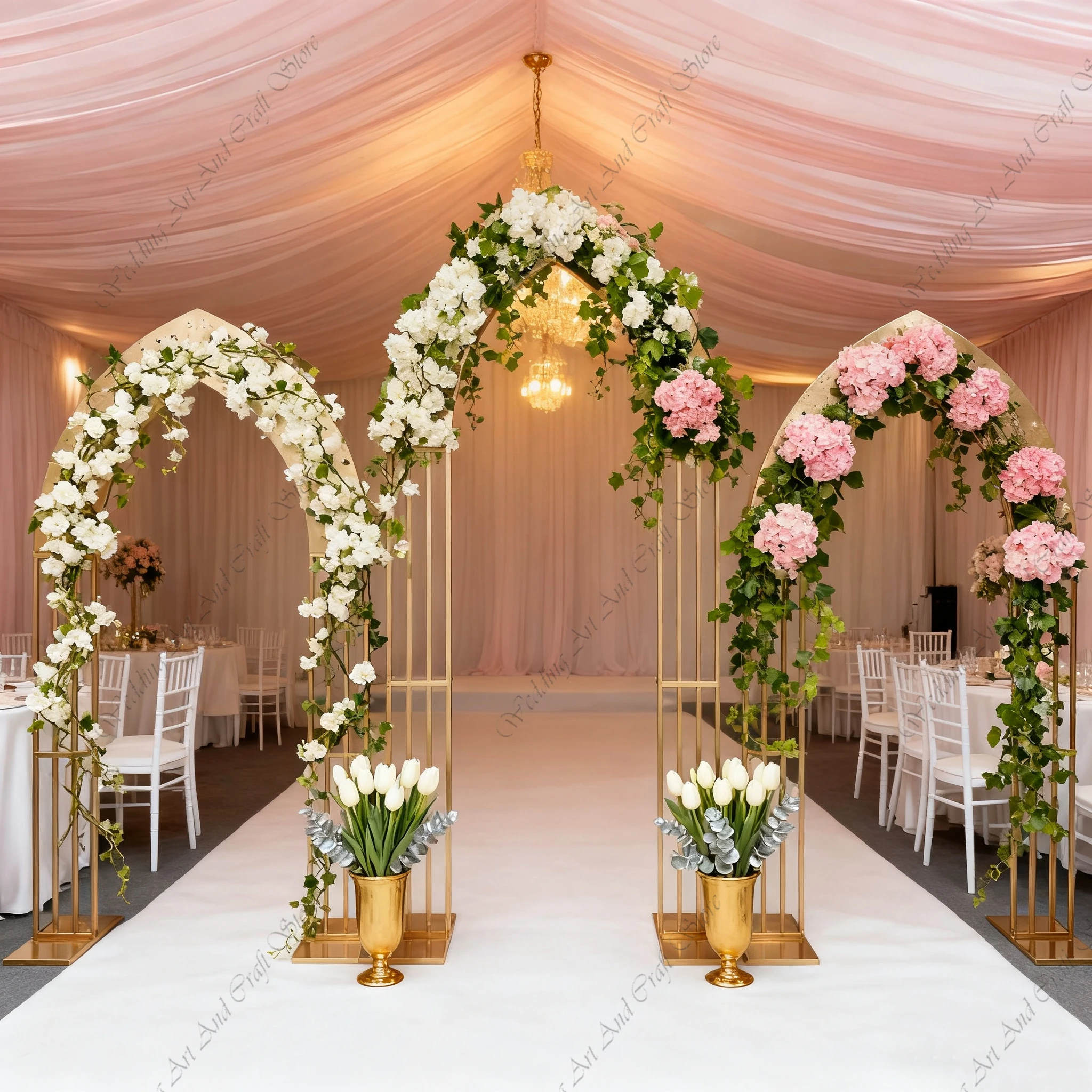 

1/2/3pcs f30 H2/2.4M Gold Iron Wedding Stage Props Wedding Arch Design Shelf Screen Display Background Frame for Wedding ivy220