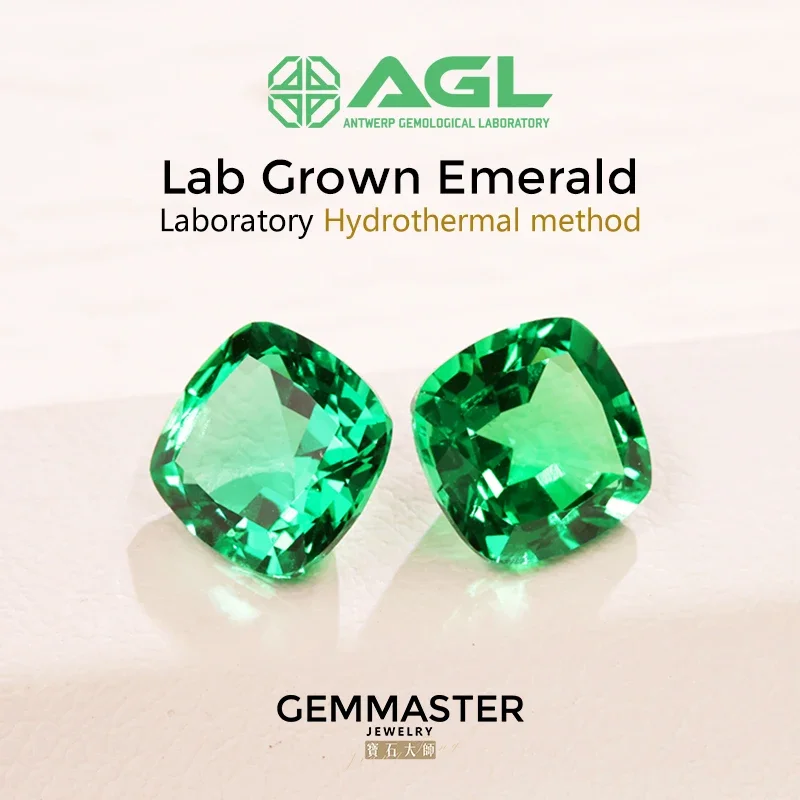 

Lab-Grown Cushion cut Emerald Green Gemstone VVS Color AGL Certified Hydrothermal Method Loose Emerald