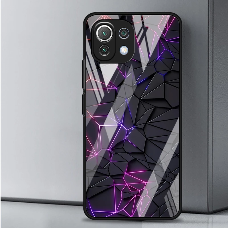 Coque de téléphone en fibre de carbone géométrique, étui en verre pour Xiaomi Mi 12T 14T 12 Pro 13 11 Lite 14 12X
