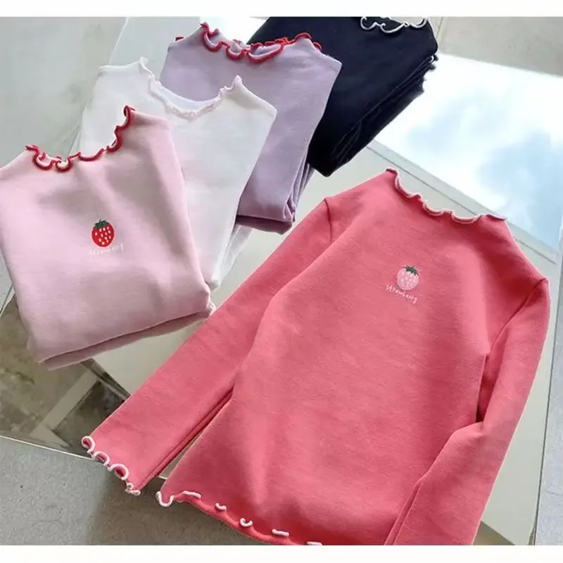 Spring Girls T-shirts Candy Color Tops for Kids Long Sleeve Children Tees Cotton Girl Underwear Toddler Blouse Clothing