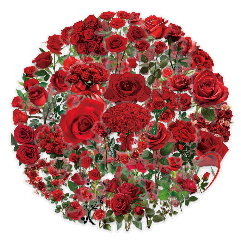 60 Pieces Transparent Rose Sticker Pack - Waterproof Transparent PET Decals, Perfect as Journal Flower Papery Pop Store