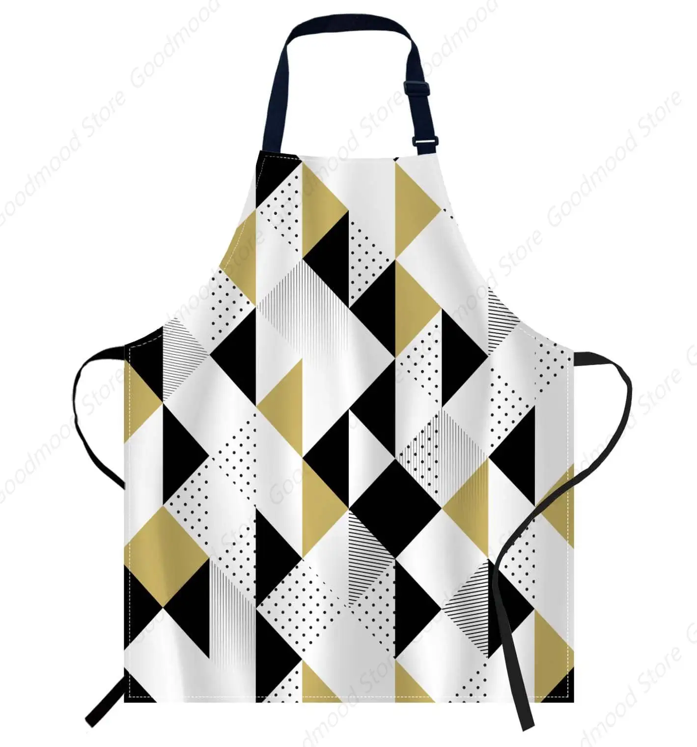 Gold Black and White Triangle Pattern Apron Adjustable Bib Chef Aprons Cooking Apron Unisex Women Men Aprons for Home Kitchen