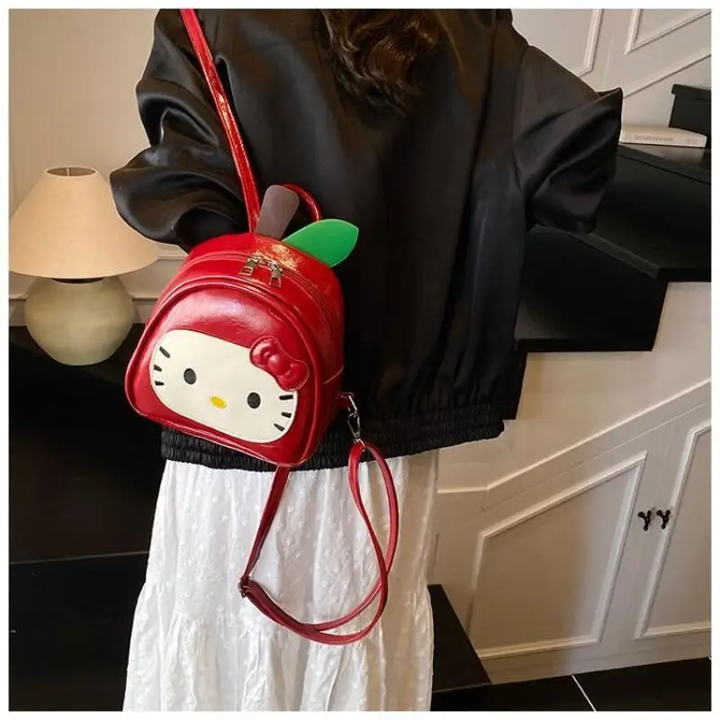 Anime Hello Kitty Roter Rucksack Sanrio Kawaii Pu Freizeit Niedlicher leichter Rucksack Mädchen Junior High School College Prinzessin Rucksack