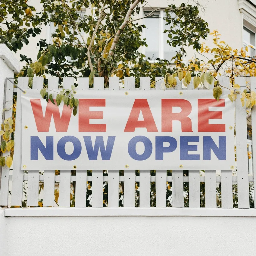 Now Open Vinyl Banner Sign Heavy Duty Single Sided with Metal Grommets for Storefront Shop Business Indoor Outdoor Use