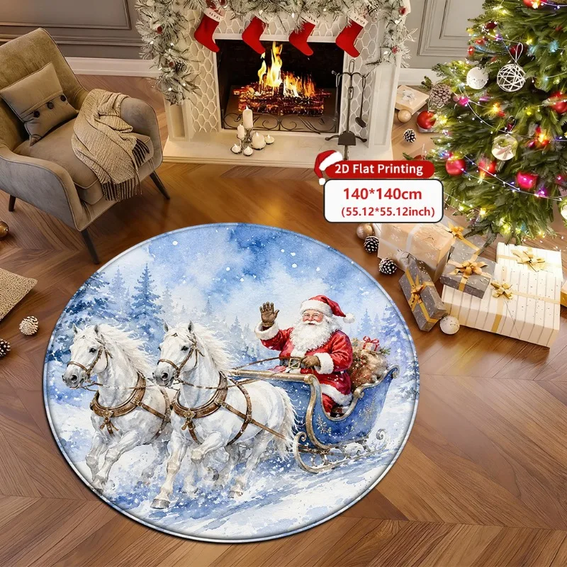 Santa Horse Sleigh Decorative Rug Mat 40x40cm Winter Balcony Decor