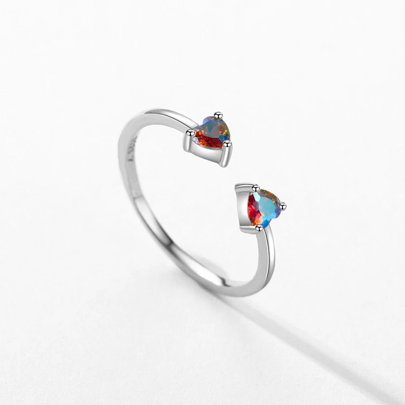 Imagen 5: Anillo de dedo ajustable de circonia con corazones coloridos simples de Plata de Ley 925 Modian, anillo de boda elegante para mujer, joyería fina