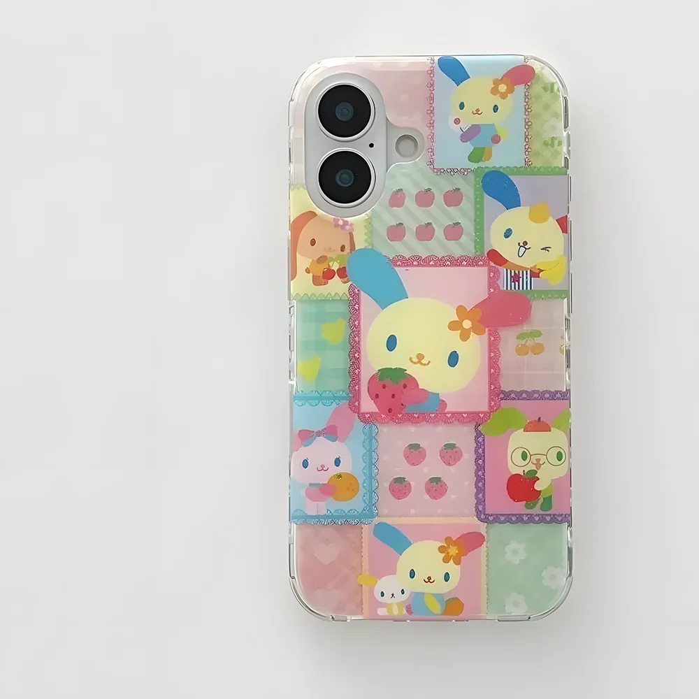 INS Creative Kawaii rabbit Phone Case for iPhone 17 16e 16 15 14 13 12 11 Pro Max X Xs 8 7 Air Plus Feather Texture Back Cover