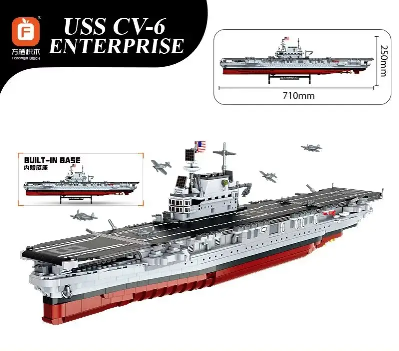 

Military World War II Warship Battle Boat Building Blocks Sets The USS Enterprise CV-6 Bricks Toy For Children Birthday Gift