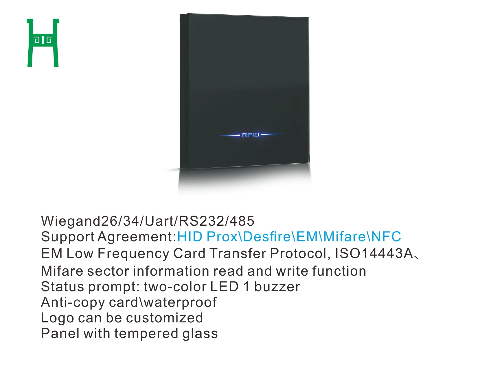 Imagem -04 - Proxy Hid Iclass Hid Desfire em Mifare Nfc Leitor de Cartão de Controle de Acesso Saída Rs485 Rs232 Wiegand26 34 Oem do Apoio