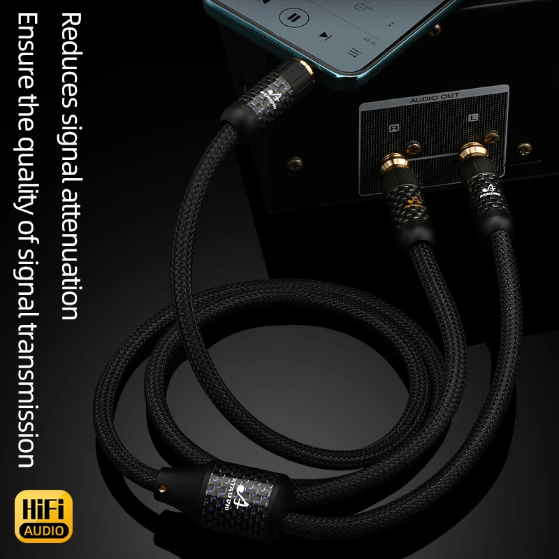 ATAUDIO High Fidelity Stereo 3.5mm Jack to 2RCA Y Splitter Audio Cable With Square OCC Conductor for Mixer Mobile Phone