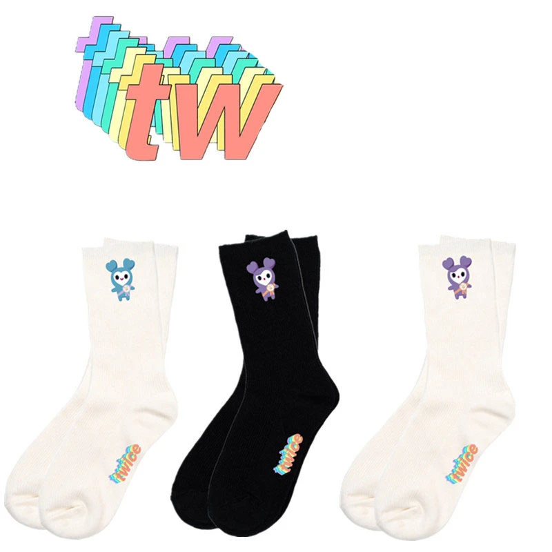 KPOP TW Cartoon Cotton Socks NaYeon Tzuyu SANA MINA Fashion Printed Breathable Black and White Long Tube Summer Socks Fans Gift