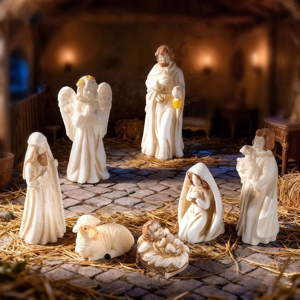 7Pcs Miniature Nativity Scene Figurine Set Resin Craft Vintage Jesus Virgin Mary Figurine Collectible Small Figurine