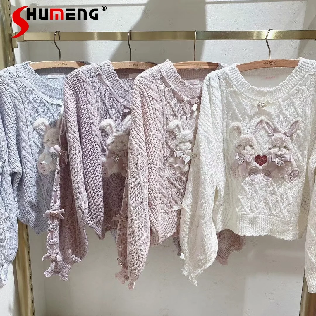 

2023 Women's Autumn Sweaters Fashion Long Sleeve Round Neck Pullover Knitwears Feminine Cute Sweet Loose Comfort Knitted Tops