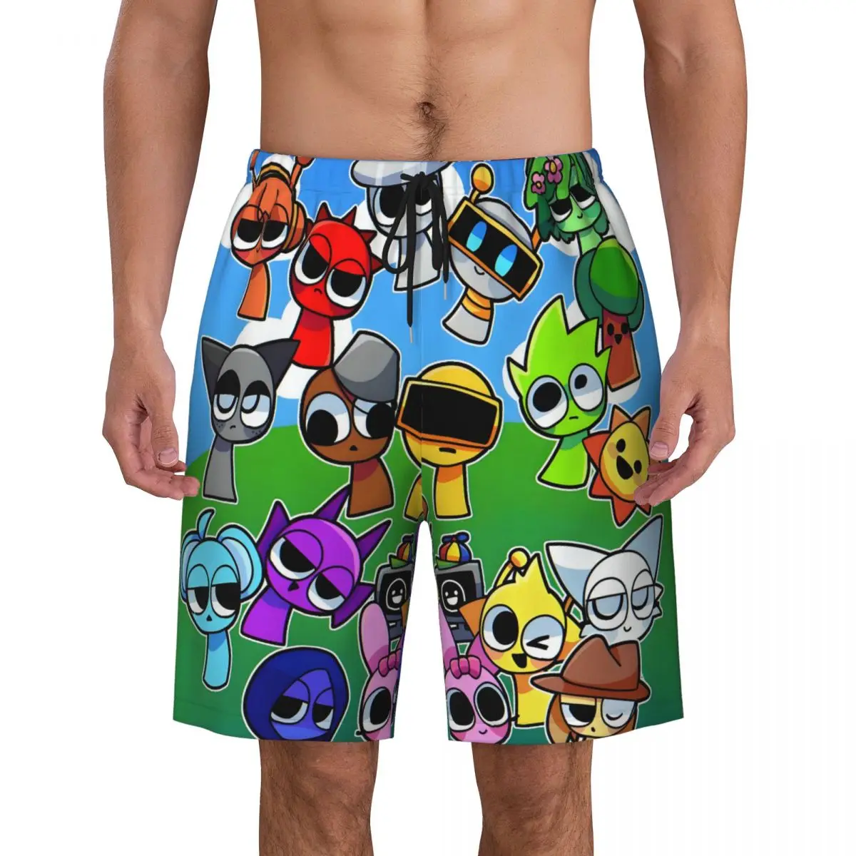 

Мужские плавки с героями мультфильмов Sprunki, быстросохнущие пляжные шорты, шорты для плавания