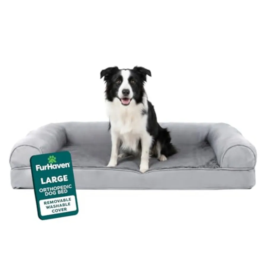 

Orthopedic Dog Bed for/ Dogs w/ Removable Bolsters and Washable Cover For Dogs Up to 55 lbs - Plush and Suede Sofa