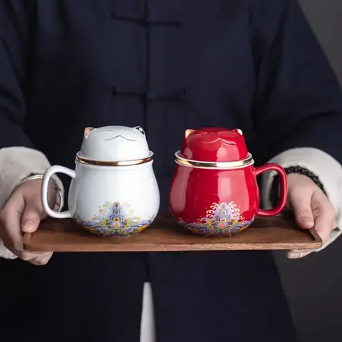 1pc Ceramic Portable Lucky Cat Tea Mug Drinking Cup with Infuser  Office Drinkware Mugs Coffee Cups Birthday Gift  Friend
